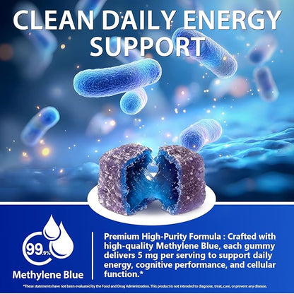 Methylene Blue Gummies 60 Count, 5mg Per Gummy, 99.9% Pure Methylene Blue Supplement, Supports Cognitive Function, Mental Focus & Cellular Energy, Antioxidant Support, Vegan Non-GMO Daily Supplement
