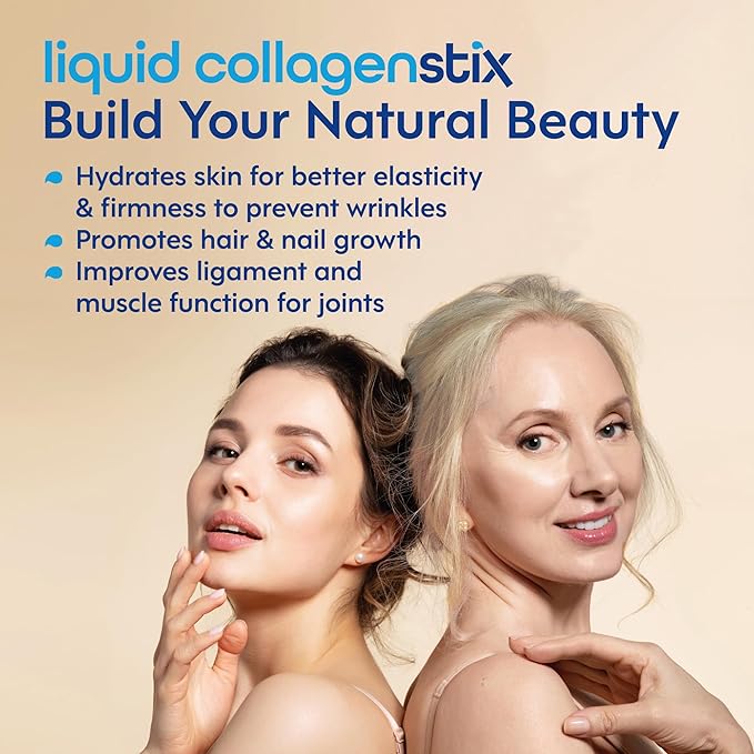 Hydrolyzed Liquid Collagen Peptides for Women & Men - Grass-Fed Bovine Protein Supplement for Hair Growth, Skin and Nails (Pack of 28, Orange)