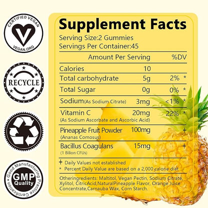 Suiyilary Feminine Probiotics Gummies for Women, Pineapple Gummies PH Balance, Premium Vaginal Health, Immune Support, Vegan, Gluten-Free, Hawaiian Pineapple 90 Gummies 45 Servings
