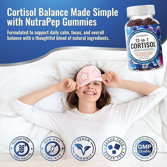 Cortisol Gummies for Women Men - 13-in-1 High Cortisol Reducer with Ashwagandha Magnesium L-theanine Rhodiola Rosea - Daily Cortisol Detox Manager for Stress Focus Support (Pack of 2)