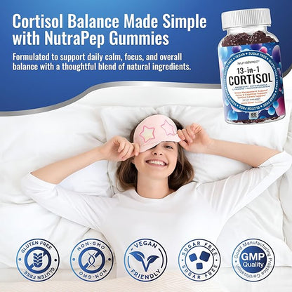 Cortisol Gummies for Women Men - 13-in-1 High Cortisol Reducer with Ashwagandha Magnesium L-theanine Rhodiola Rosea - Daily Cortisol Detox Manager for Stress Focus Support (Pack of 2)
