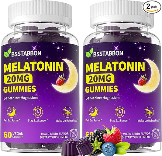 Natural Melatonin 20mg Gummies: Sugar Free Chewable Vegan Supplement with Magnesium Ashwagandha Zinc GABA Vitamin B12 Lemon Balm L-Theanine - Immune Deep Zzz for Adults Women Men(120Count)