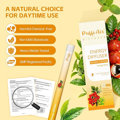 Herbal Diffuser Pen, Energy Diffuser with Guarana, Green Tea Extract, VB12, Peppermint & Menthol for Energy Boost, All Natural Swap - Up to 600 Uses (Varies by Usage), 1 Diffuser, 1 Pack