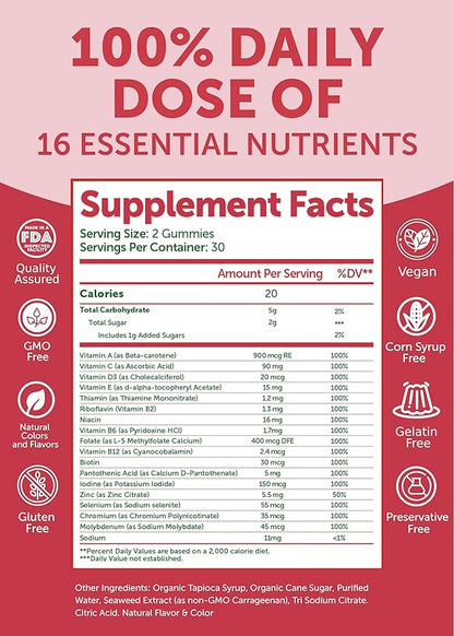 Lunakai USA Made Womens Multivitamin Gummies - Delicious Daily Dose with 16 Multi Vitamins for Women - Energy & Immune Support, Non-GMO, 60 Ct