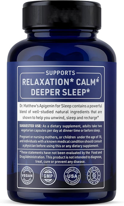 Apigenin Supplement for Sleep. Best Natural Sleep Aid Without Melatonin for Adults. With L-Theanine & Magnesium. Plant-Based Nighttime Support. Apigenina Suplemento.