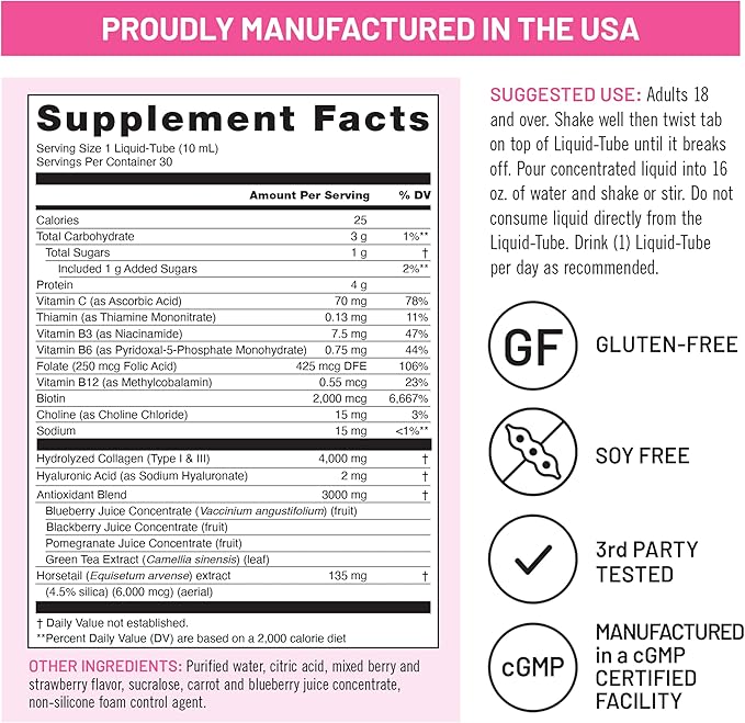 NatureWise Hydrolyzed Liquid Collagen for Women & Men 4000mg-High Absorption, Type 1&3 Peptides with Biotin + Vitamin C + B Complex & Hyaluronic Acid -Mixed Berry - 30 Tubes[30 Day Supply](Pack of 2)