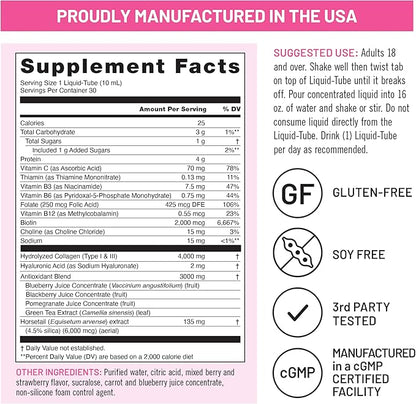 NatureWise Hydrolyzed Liquid Collagen for Women & Men 4000mg-High Absorption, Type 1&3 Peptides with Biotin + Vitamin C + B Complex & Hyaluronic Acid -Mixed Berry - 30 Tubes[30 Day Supply](Pack of 2)