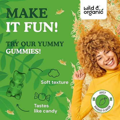 Wild & Organic Irish Sea Moss Gummies for Kids 800mg - Immune Support with Bladderwrack - Vegan Sea Moss Gel Chews for Overall Support - 60 Non-GMO Seamoss Gel Gummies