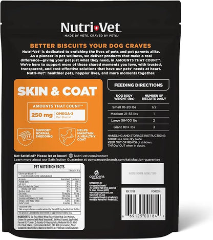Nutri-Vet Skin & Coat Biscuits for Dogs, Tasty Dog Treat, Skin and Coat Supplement, Omega 3 Fish Oil, Made with Omega 3 and Biotin, Fish Oil Treat for Pets, Chicken & Krill Flavor, 16 oz