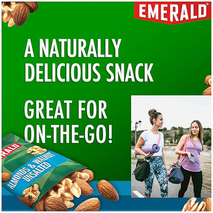 Emerald Nuts Unsalted Almonds and Walnuts 7 Ct (1-Pack), 100-Calorie Individual Packs of Nut Blend, Kosher Certified, Non-GMO, Contains No Artificial Preservatives, Flavors or Synthetic Colors