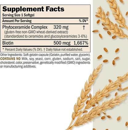 ANDREW LESSMAN Phytoceramides with Biotin 120 Softgels - Skin’s Vital Natural Internal Moisturizer. Naturally Enhances Soft, Smooth, Radiant Skin. No Additives. Small Easy to Swallow Softgels