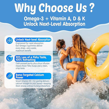 Cod Liver Oil Gummies 1000mg for Kids & Adults - w/Omega 3 (EPA & DHA), Vitamins A, D3 & K2 - Cod Liver Oil Omega 3 Gummies for Immune, Brain & Cognitive Support, SugarFree, Orange Flavor, 120Cts