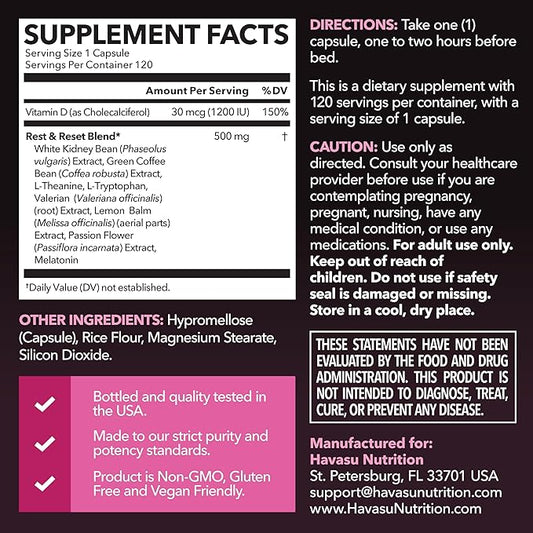 Night Time Fat Burner for Women - Appetite Suppressant for Weight Loss - 120 Count - Herbal Metabolism Booster with Melatonin for Sleep Support - Vegan, Non-GMO Capsules - 4 Month Supply