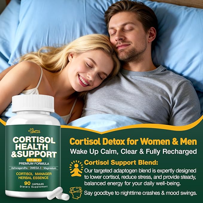 Cortisol Supplements for Women & Men, Cortisol Reducer with Magnesium, Ashwagandha & L-Theanine, Cortisol Manager for Sleep Support & Stress Relief, Cortisol Detox, Lower and Control 90 Capsules
