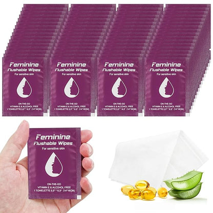 Feminine Wipes Individually Wrapped, Flushable Wipes Travel,Travel Wipes for Women,Feminine Care Wet Wipes Travel Size Vaginal Wipes for Adult, Girl and Homeless (unscent,200)