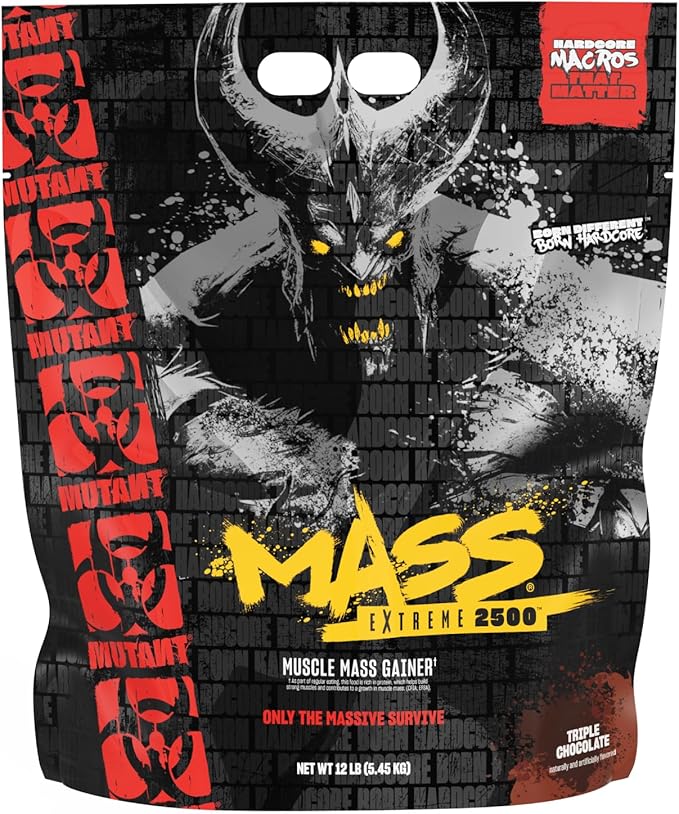 Mutant Mass Extreme 2500 - High Calorie Mass Gainer Whey Protein Powder with Creatine & Amino Acids - Muscle Building & Weight Gain Supplement for Hard Gainers - Triple Chocolate 12 lbs