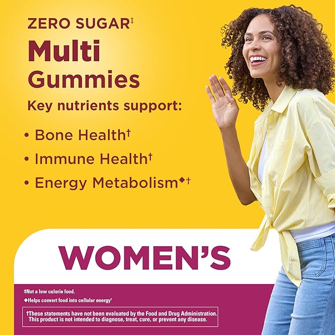 Nature Made Zero Sugar Multivitamin Women's Gummies, Bone & Immune Support, Aspartame Free, 90 Sugar Free Multivitamin Gummies, 45 Day Supply