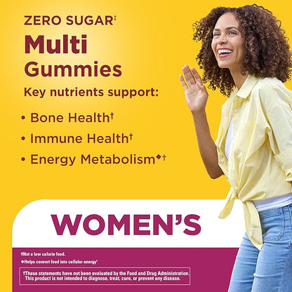 Nature Made Zero Sugar Multivitamin Women's Gummies, Bone & Immune Support, Aspartame Free, 90 Sugar Free Multivitamin Gummies, 45 Day Supply