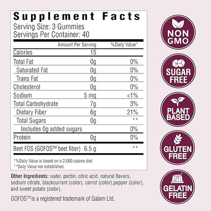 Country Farms Fiber Care Prebiotic Gummies,6g of Fiber Per Serving,GLP-1 Booster,FOS from Beets,Digestive Health and Bloat,Supports Regularity,Mixed Fruit Flavor,120 Gummies,40 Servings,(Pack of 2)