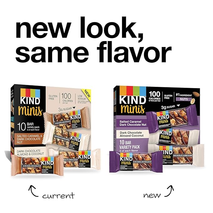 KIND Mini Nut Bars, Variety Pack, Salted Caramel Dark Chocolate Nut and Dark Chocolate Almond Coconut, Low Calorie Snacks, Gluten Free, Low Sugar, 2-3g Protein, 20 Count (Pack of 2)