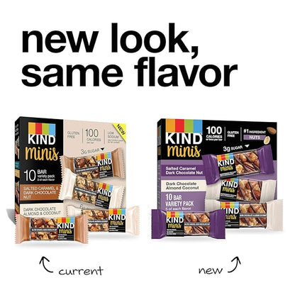 KIND Mini Nut Bars, Variety Pack, Salted Caramel Dark Chocolate Nut and Dark Chocolate Almond Coconut, Low Calorie Snacks, Gluten Free, Low Sugar, 2-3g Protein, 20 Count (Pack of 2)