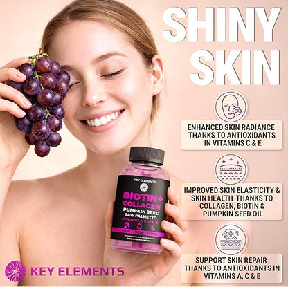 Hair Skin and Nails 10000mcg Biotin Gummies & Collagen Gummies - Biotin Vitamins for Hair Growth Pumpkin Seed Oil, Saw Palmetto Extract & Vitamins A B6 C D E - Biotin and Collagen Supplements