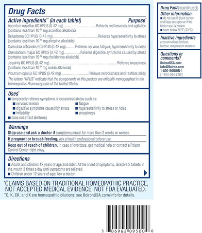 Boiron StressCalm Tablets for Relief of Stress, Anxiousness, Nervousness, Irritability, and Fatigue - 120 Count (2 Pack of 60)
