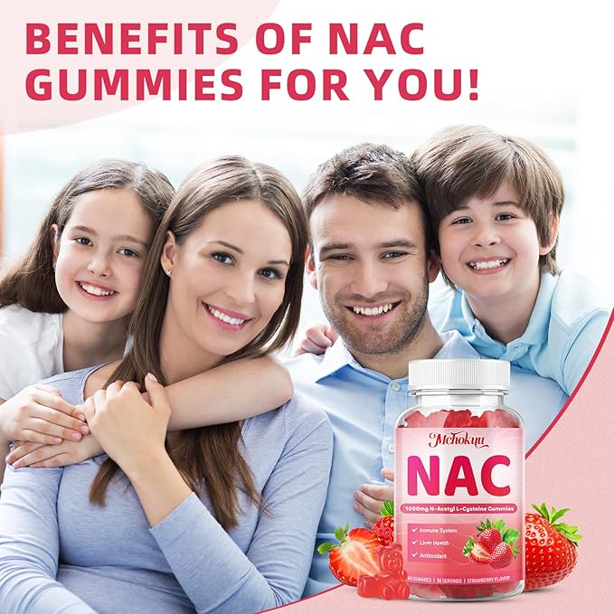 NAC Gummies for Adults & Kids 1000mg Per Serving, NAC Supplement N-Acetyl Cysteine for Immune, Glutathione & Antioxidant Support, Sugar-Free Vegan Strawberry Flavor, 120 Count