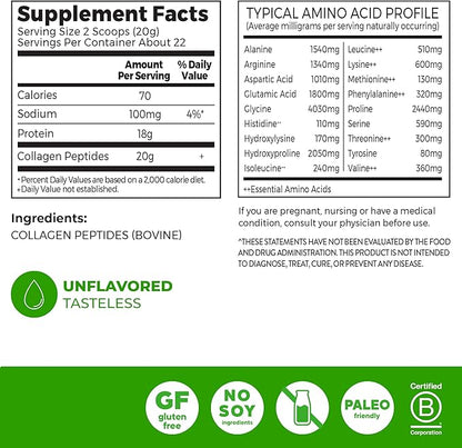 Orgain Hydrolyzed Collagen Peptides Powder For Women & Men, 20g Grass Fed Collagen, Unflavored - Hair, Skin, Nail, & Joint Support Supplement, Paleo & Keto, Non-GMO, Type I and III, 1lb