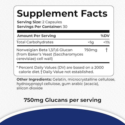 Immutol Immune Support Supplement with 750mg of Beta Glucan 1,3 1,6 - Natural Ingredients, High Potency to Boost Immunity and Overall Wellness, 60 Capsules (60)