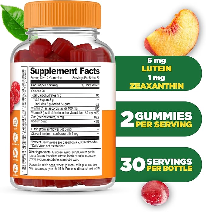 Lifeable Lutein and Zeaxanthin Gummies | Great Tasting Lutein and Zeaxanthin Supplements for Eyes | Vegan and Non GMO Eye Health Gummies | 60 Count