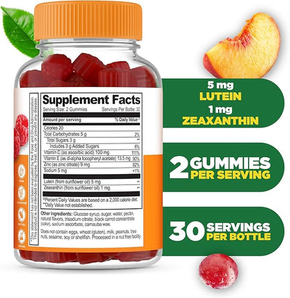 Lifeable Lutein and Zeaxanthin Gummies | Great Tasting Lutein and Zeaxanthin Supplements for Eyes | Vegan and Non GMO Eye Health Gummies | 60 Count