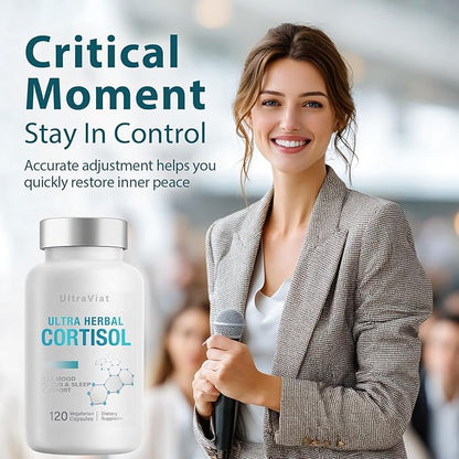 Cortisol Supplements for Women and Men, 120 Count Cortisol Reducer with Ashwagandha, Support Hormone Balance, Stress & Sleep
