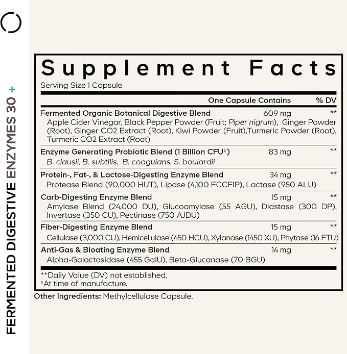 Codeage Fermented Digestive Enzymes Supplement - 14 Digestive Enzymes, Probiotics, Prebiotics, Fermented Botanicals, Plant-Based Multi Pancreatic Enzymes - 1 Capsule a Day - 30 Capsules
