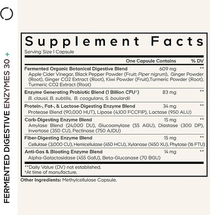 Codeage Fermented Digestive Enzymes Supplement - 14 Digestive Enzymes, Probiotics, Prebiotics, Fermented Botanicals, Plant-Based Multi Pancreatic Enzymes - 1 Capsule a Day - 30 Capsules