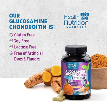 Glucosamine Chondroitin MSM Complex - 3X Strength Joint Support Supplement with Glucosamine Sulfate, Turmeric, Boswellia - For Cartilage, Mobility & Flexibility - Bottled in USA, 120 Capsules