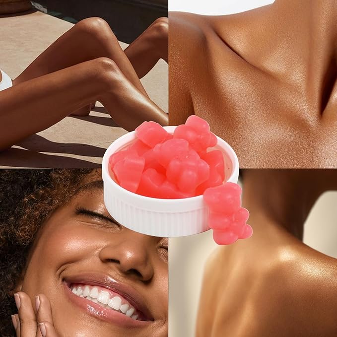 60 Count Bronze Bites Tanning Gummies for Women that Work Fast Without Sun, Self Tan Daily Chews Gummy with Beta Carotene Astaxanthin Lycopene zinc (Citrate) Vitamins for Skin Health