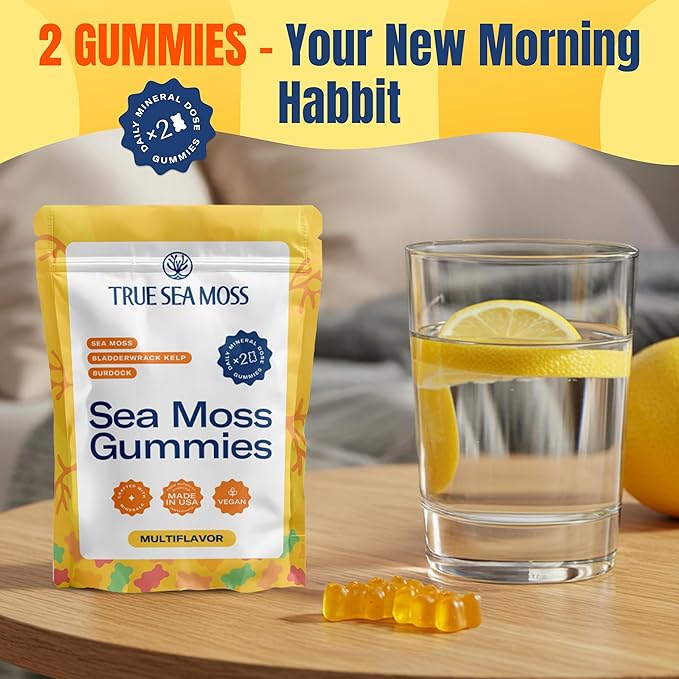 TrueSeaMoss Gummies Sample – 1200mg Irish Sea Moss + Bladderwrack & Burdock Root – Travel-Size, Vegan, Fruity, Gluten-Free – 14 Gummies – Easy On-the-Go Wellness – Made in USA