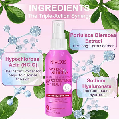 Feminine Intimate Skin Spray, Vaginal Odor Control & Itch Relief, pH Balanced Hygiene Cleanser, Soothes Irritated for Vaginal, Hypoallergenic, Fragrance-Free Hypochlorous Acid Formula, 4 fl oz