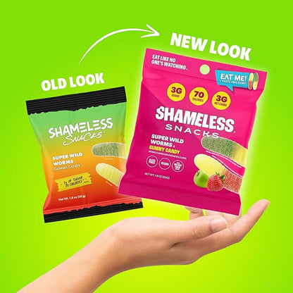 Shameless Snacks - Healthy Low Calorie Snacks, Low Carb Keto Gummies (Gluten Free Candy) - 6 Pack Wild Worms