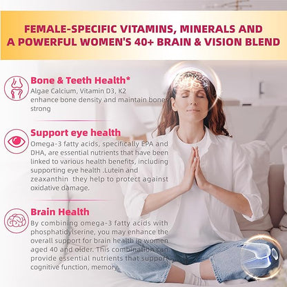 Multivitamin for Women Gummies for 40+ with Omega-3, Niacinamide, B-Complex, Lutein, Iron, Choline, Phosphatidylserine, Vitamin D3 - Vegan, Sugar Free, 60Count