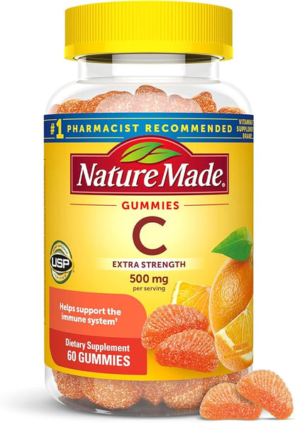 Nature Made Extra Strength Dosage Vitamin C 500 mg per serving, Dietary Supplement, Vitamin C Gummies for Immune Support, 60 Gummies, 30 Day Supply