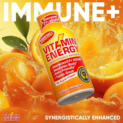 Vitamin Energy Immune+ Extra Strength Energy Shot Orange Burst 48 Pack, 260mg Natural Caffeine, B-Vitamins, Citicoline, Green Tea, Immunity & Focus Support, Zero Sugar, Gluten-Free 1.93 fl oz