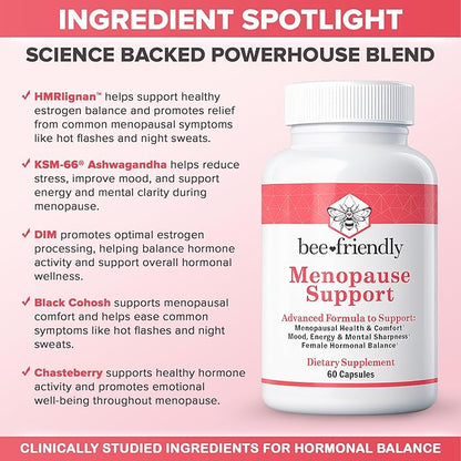 Menopause Supplements for Women, Relief of Hot Flashes, Night Sweats, for Menopausal Health, Comfort, Mood, Energy, Mental Sharpness, Hormonal Balance. DIM, Black Cohosh, Ashwagandha KSM-66 (60 caps)