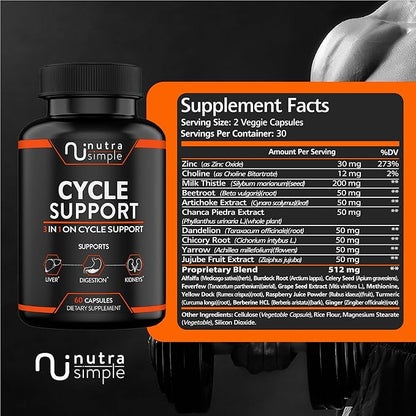 Cycle Support Supplement for Men & Women - Natural Liver Cleanse Detox & Repair - Gut Health & Kidney Support with Milk Thistle, Beet Root, Dandelion, Choline, Artichoke Extract - 60 Capsules