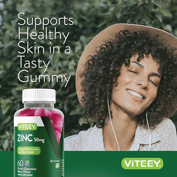 VITEEY Zinc Gummies for Men and Women - Zinc Supplements 50mg - Immune Boost & Skin Health - Vegan, Gluten Free - 120 Count