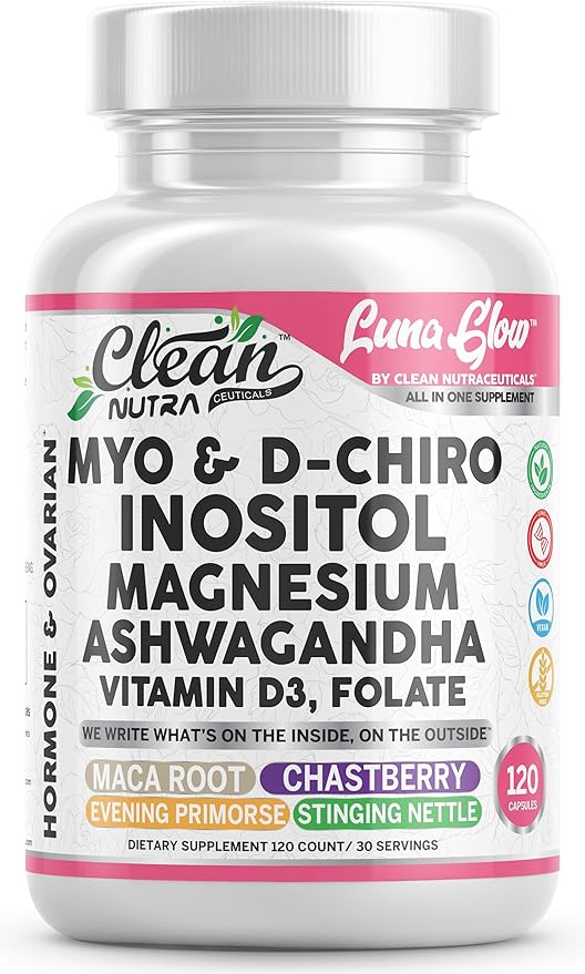Myo Inositol D Chiro Inositol Supplement for Women - Hormone Balance with Magnesium Ashwagandha Vitamin D3 Folate Maca Root Chasteberry Evening Primrose | Ovarian Support Capsules 120 Count