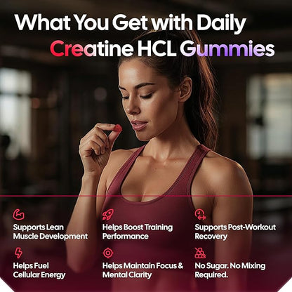 Creatine HCL Gummies for Women & Men - 120 Gummies 6200mg HCL Creatine Chews Advanced Complex with L-Taurine + Vitamin B12 for Muscle Strength, Energy Boost & Booty Gain Gummy - Mixed Berry Flavor