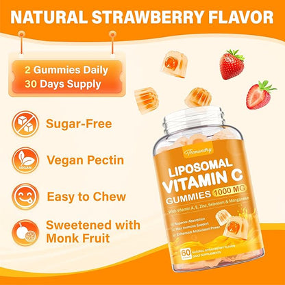 Liposomal Vitamin C Gummies 1000mg for Adults: Vitamin C Chewable Gummy with Zinc, Elderberry, Vitamins A & E