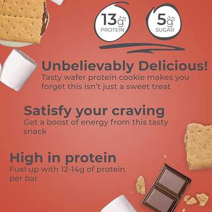 Power Crunch Protein Wafer Bars, High Protein Snacks with Delicious Taste, S'Mores, 1.4 Ounce (12 Count)